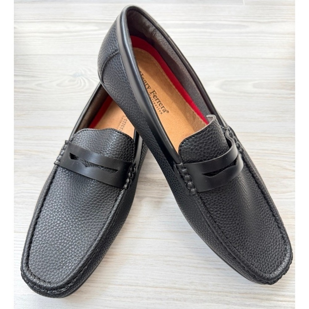 Henry Ferrera Penny Loafers Pebbled Slip On Dress Shoes Size 12 Black Excellent